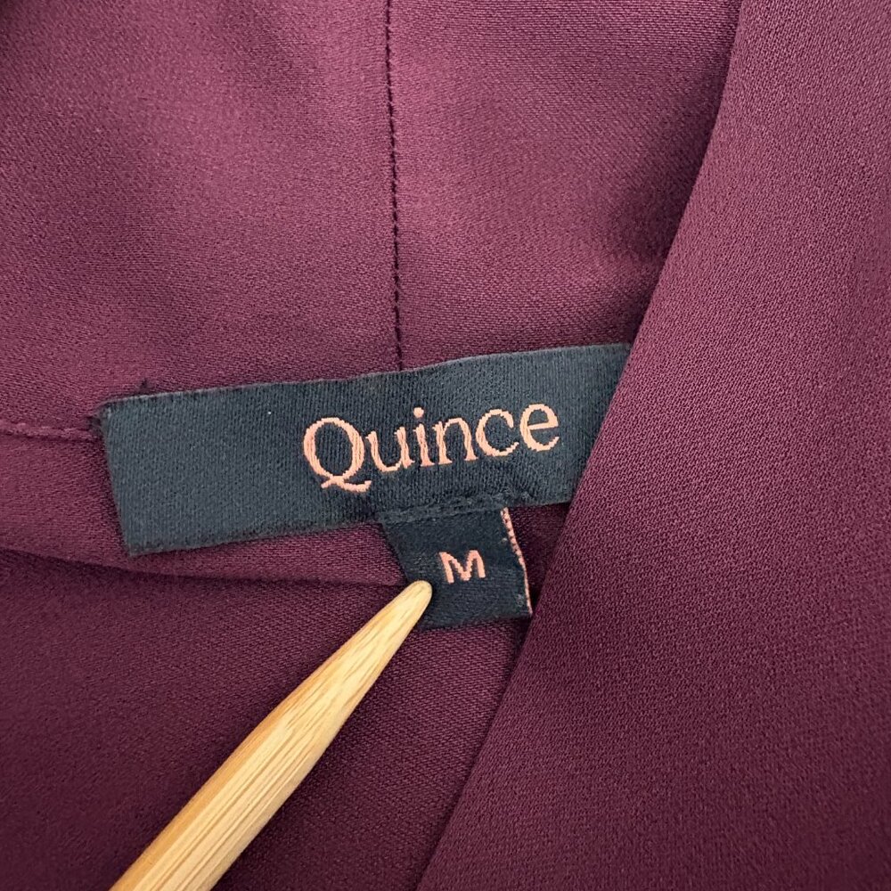 Quince Washable Stretch Silk Tie Neck Blouse Size M Wine Tasting Button Up - Picture 9 of 11